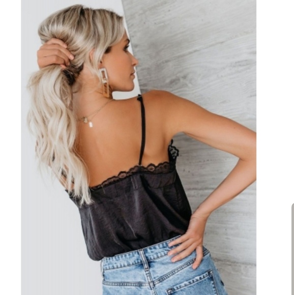 Satiny Dark Romance Black V chic Lace tank - Picture 4 of 4